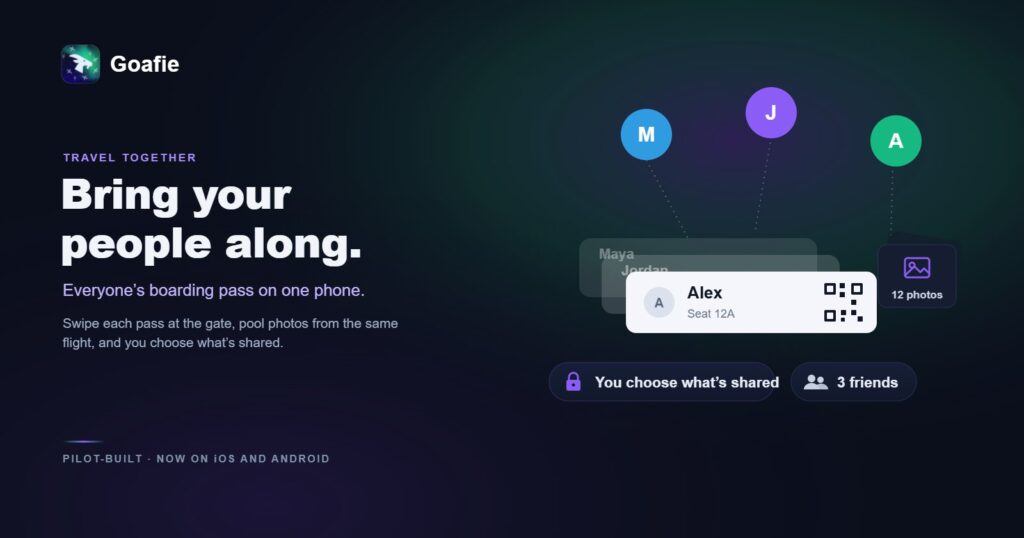 Goafie app sharing group travel boarding passes and pooled trip photos